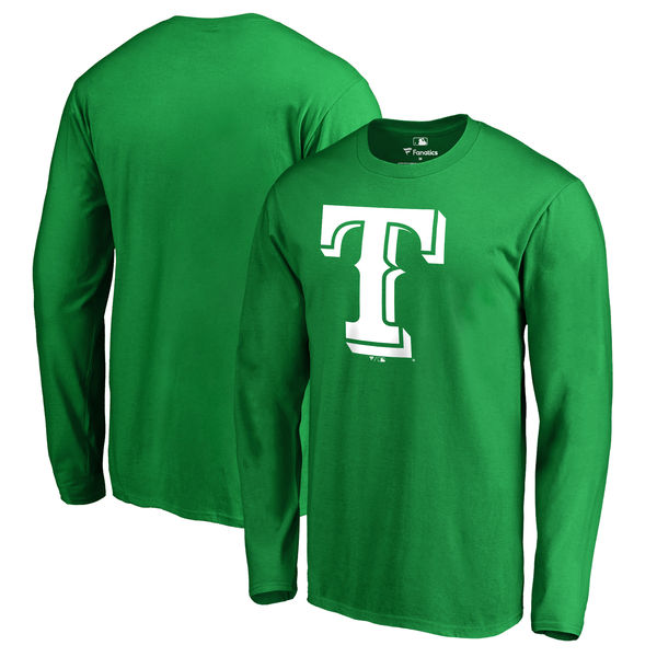Men's Texas Rangers Fanatics Branded Kelly Green St. Patrick's Day White Logo Long Sleeve T-Shirt