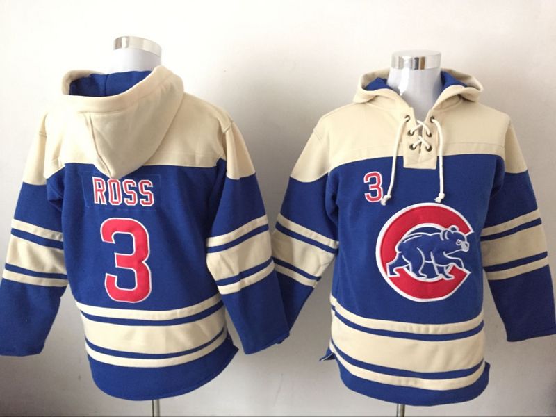 Cubs 3 David Ross Blue All Stitched Hooded Sweatshirt