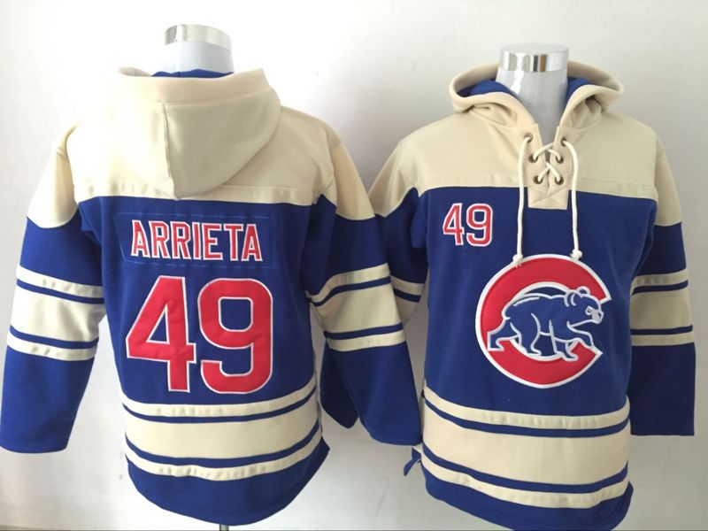 Cubs 49 Jake Arrieta Blue All Stitched Hooded Sweatshirt