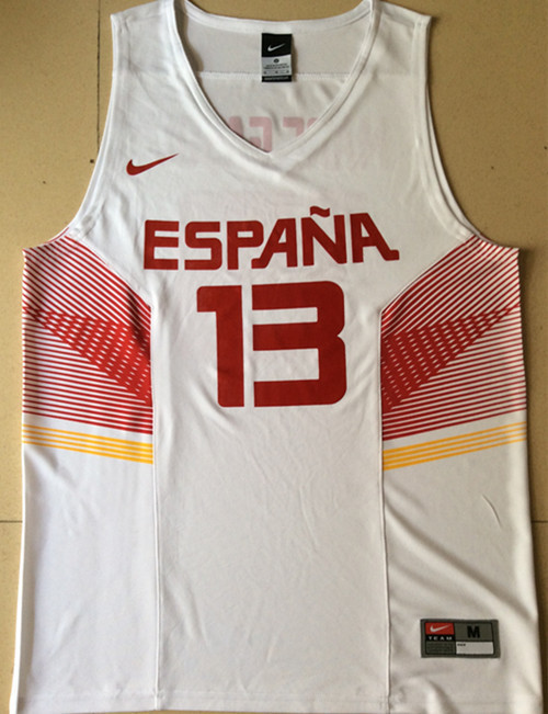 Spain 13 Marc Gasol White 2014 FIBA Jerseys