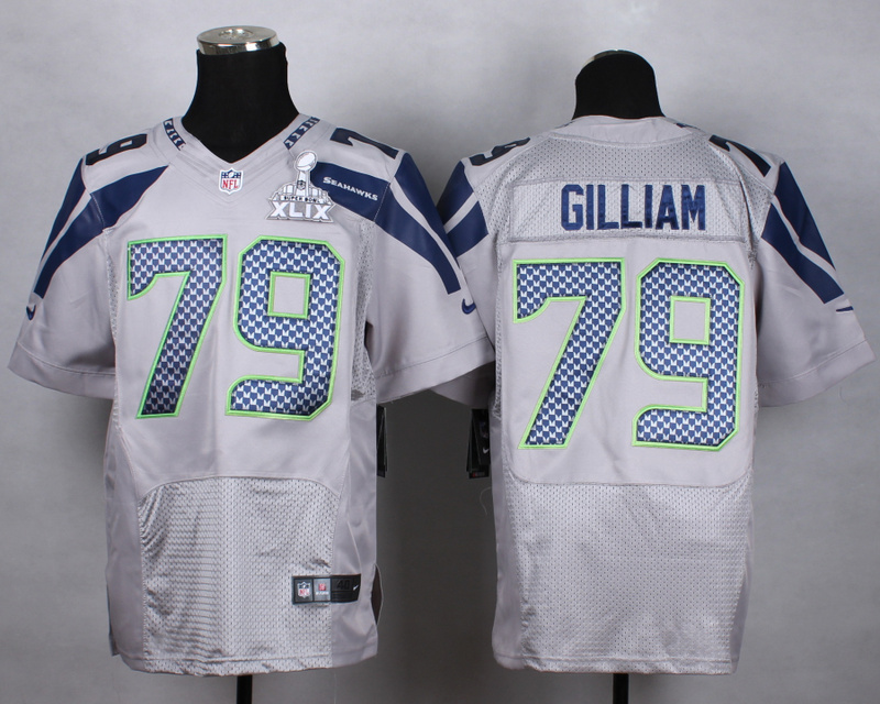 Nike Seahawks 79 Gilliam Grey 2015 Super Bowl XLIX Elite Jerseys