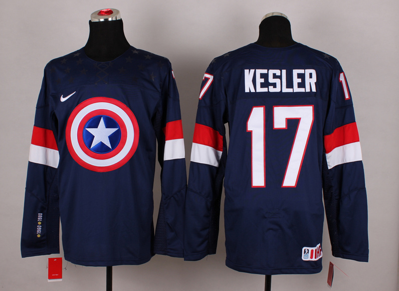 USA 17 Kesler Blue Captain America Jersey