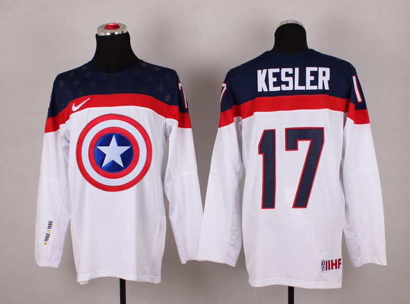 USA 17 Kesler White Captain America Jersey