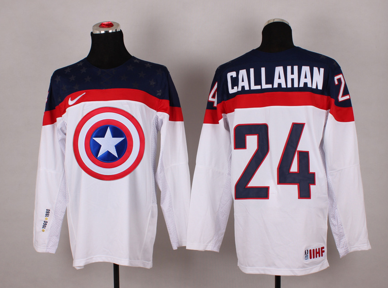 USA 24 Callahan White Captain America Jersey