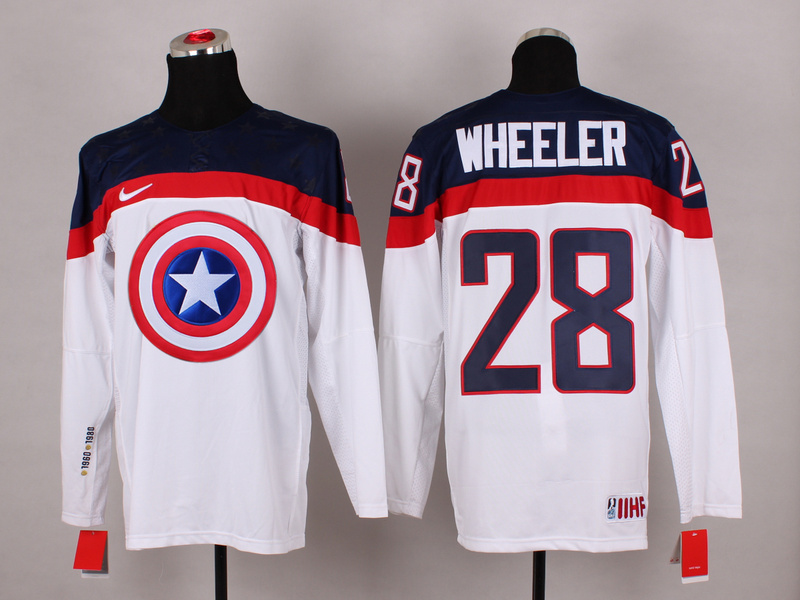 USA 28 Wheeler White Captain America Jersey