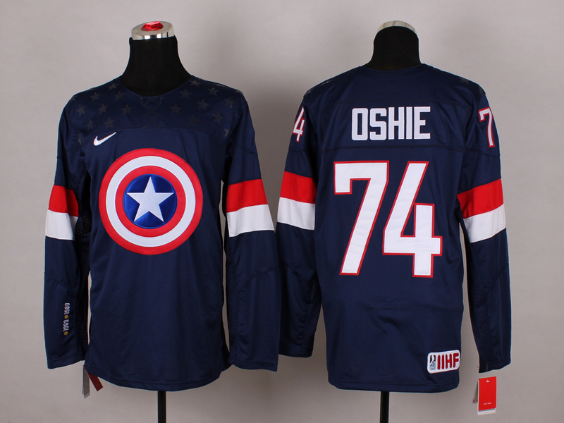 USA 74 Oshie Blue Captain America Jersey