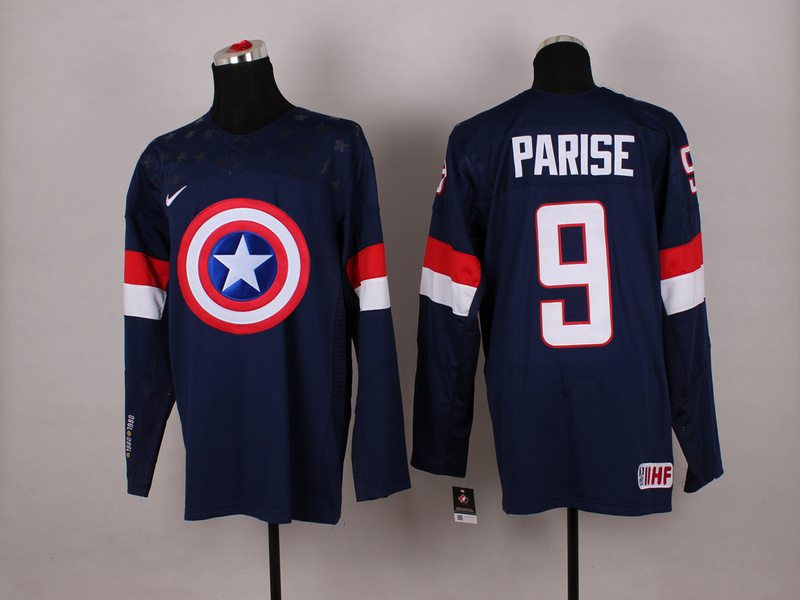 USA 9 Parise Blue Captain America Jersey
