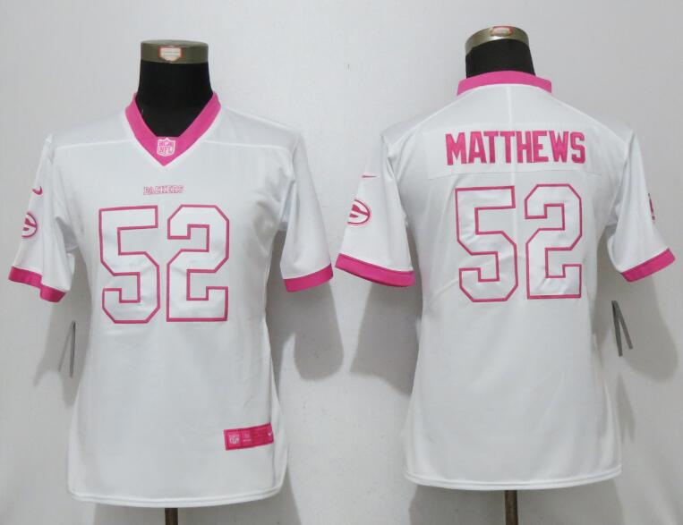 Nike Packers 52 Clay Matthews White Pink Women Game Jersey