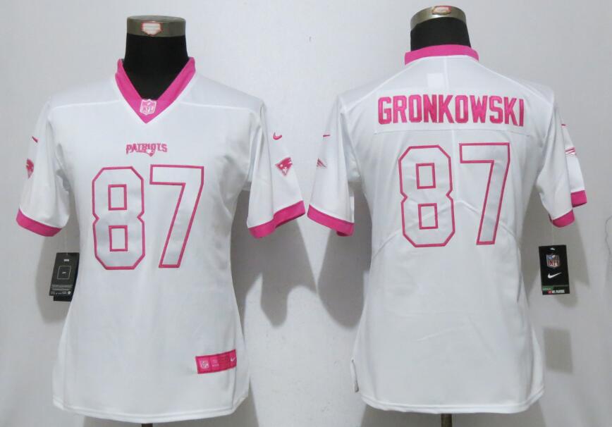 Nike Patriots Rob Gronkowski White Pink Women Game Jersey