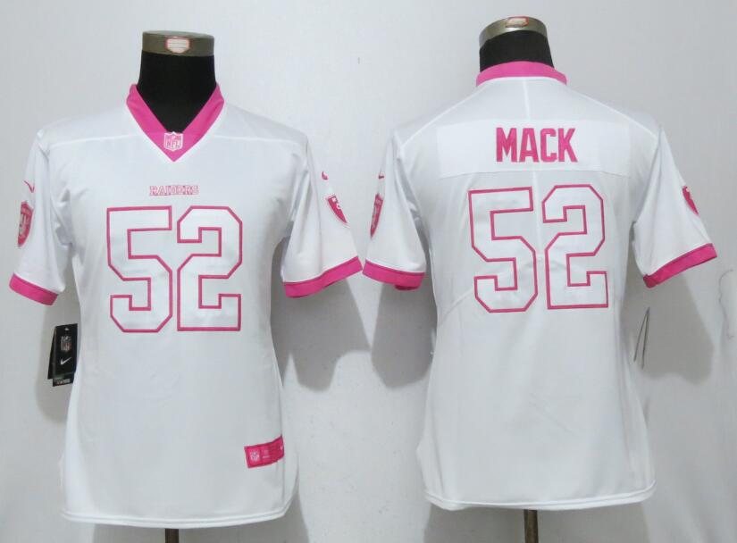 Nike Raiders 52 Khalil Mack White Pink Women Game Jersey