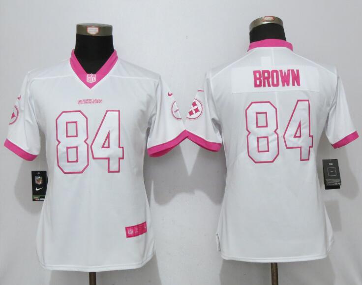 Nike Steelers 84 Antonio Brown White Pink Women Game Jersey