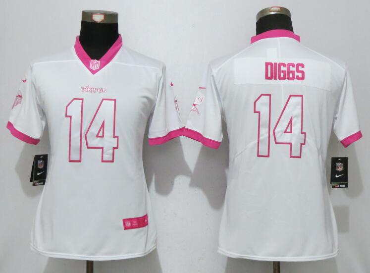 Nike Vikings 14 Stefon Diggs White Pink Women Game Jersey
