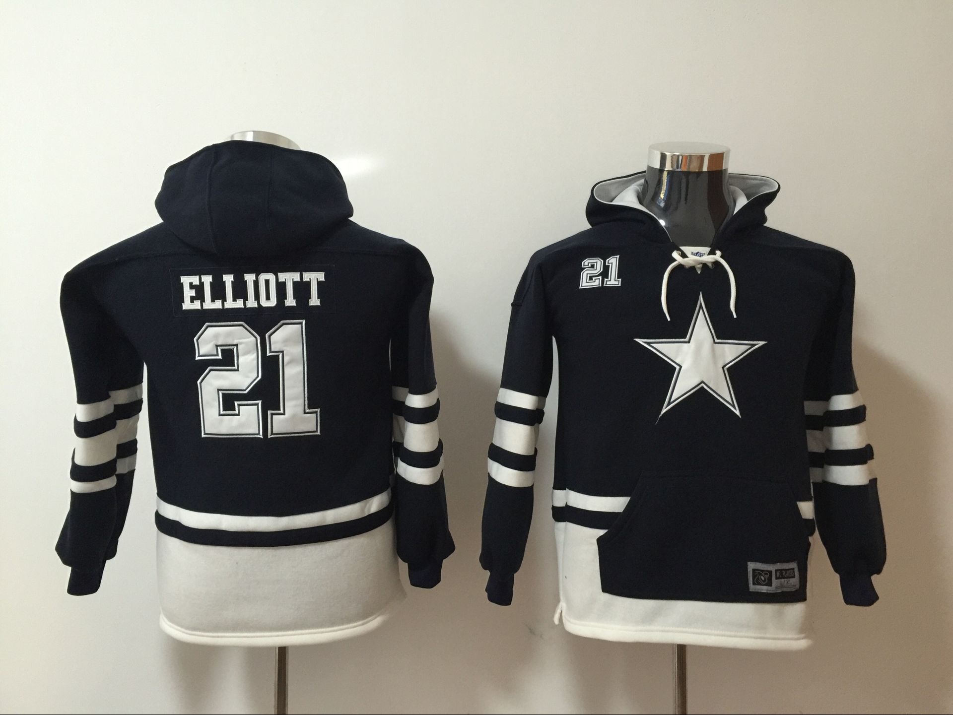 Dallas Cowboys 21 Ezekiel Elliott Navy Youth All Stitched Hooded Sweatshirt