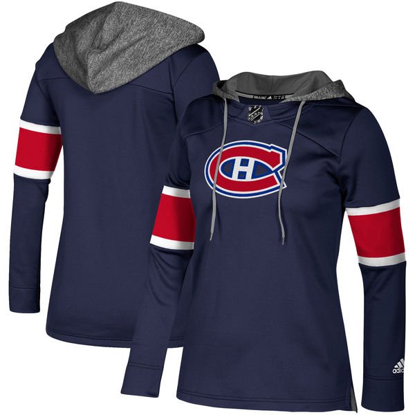Canadiens Navy Women's Customized All Stitched Hooded Sweatshirt