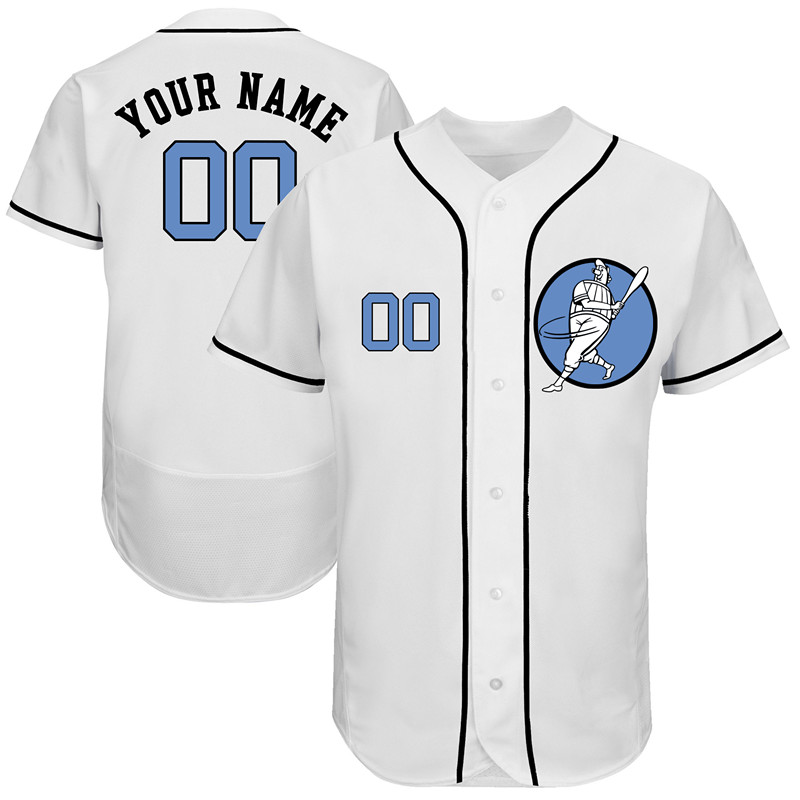 Astros White Men's Customized Blue Logo Flexbase New Design Jersey