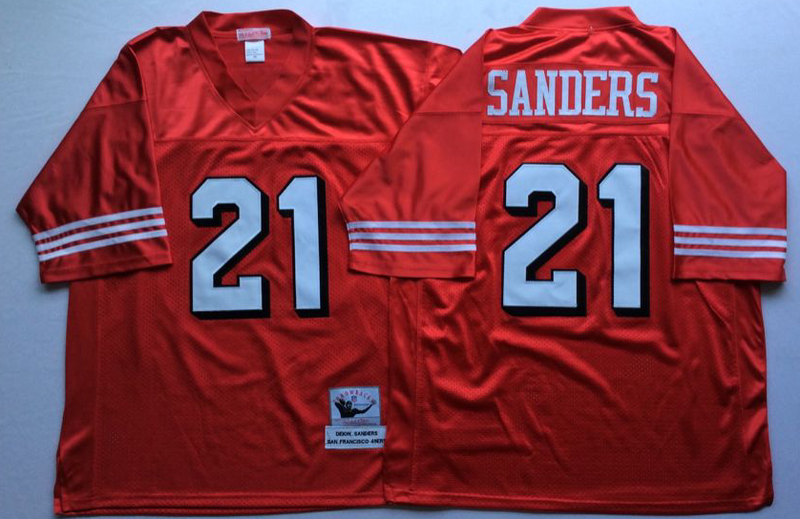 49ers 21 Deion Sanders Red Vintage M&N Jersey