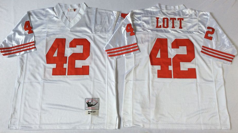 49ers 42 Ronnie Lott White M&N Throwback Jersey