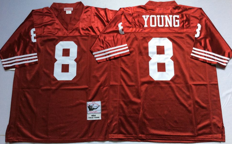 49ers 8 Steve Young Red M&N Throwback Jersey