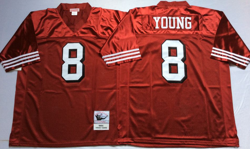 49ers 8 Steve Young Red Vintage M&N Jersey