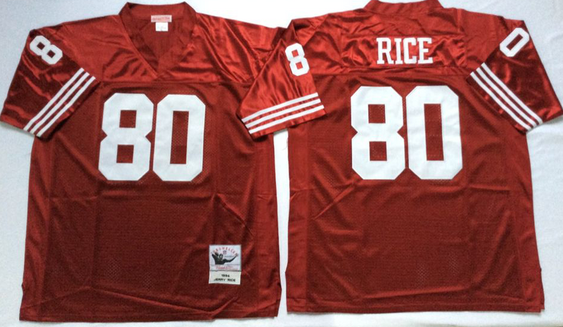 49ers 80 Jerry Rice Red M&N Throwback Jersey