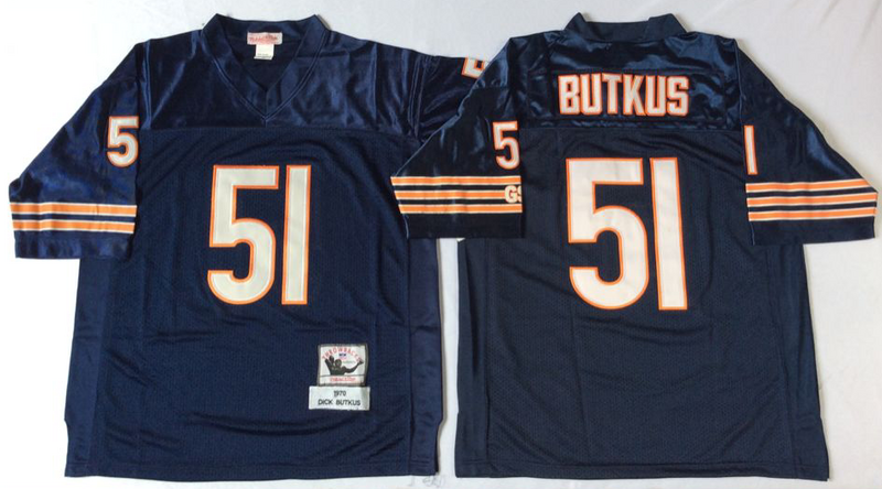 Bears 51 Dick Butkus Navy 1985 M&N Throwback Jersey