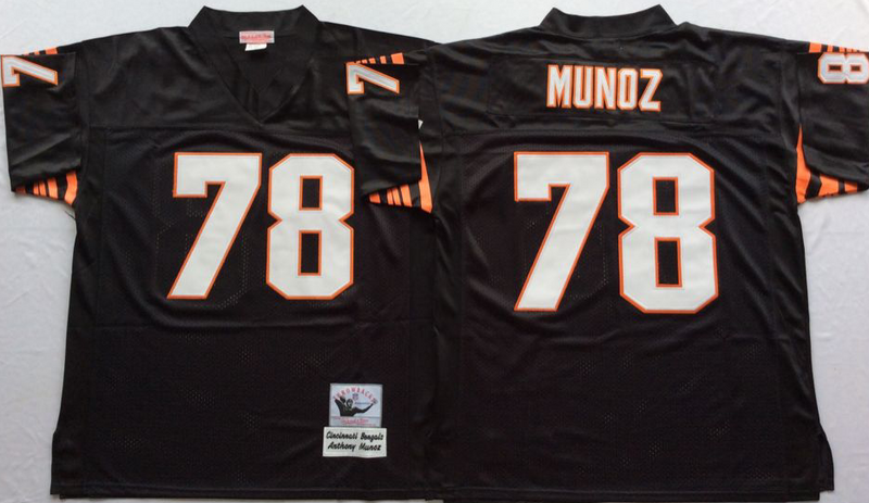 Bengals 78 Anthony Munoz Black M&N Throwback Jersey