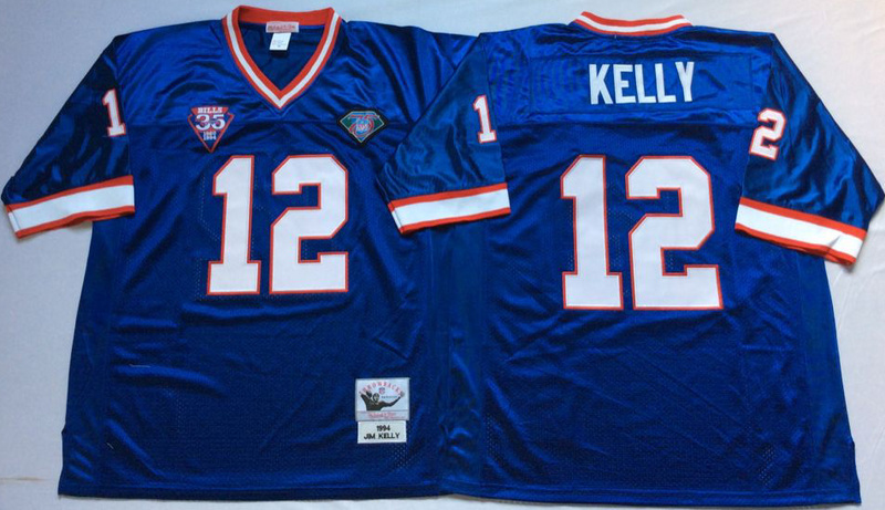 Bills 12 Jim Kelly Blue M&N Throwback Jersey