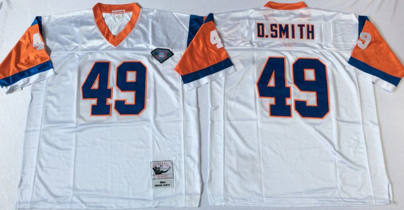 Broncos 49 Dennis Smith White M&N Throwback Jersey