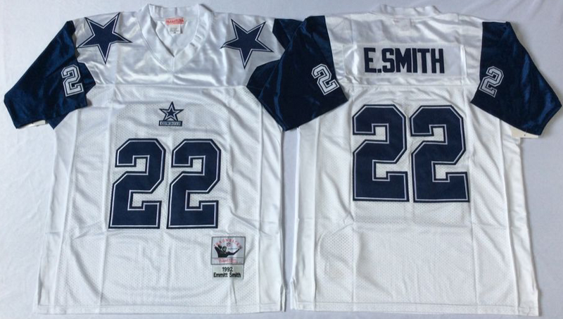 Cowboys 22 Emmitt Smith White M&N Throwback Jersey