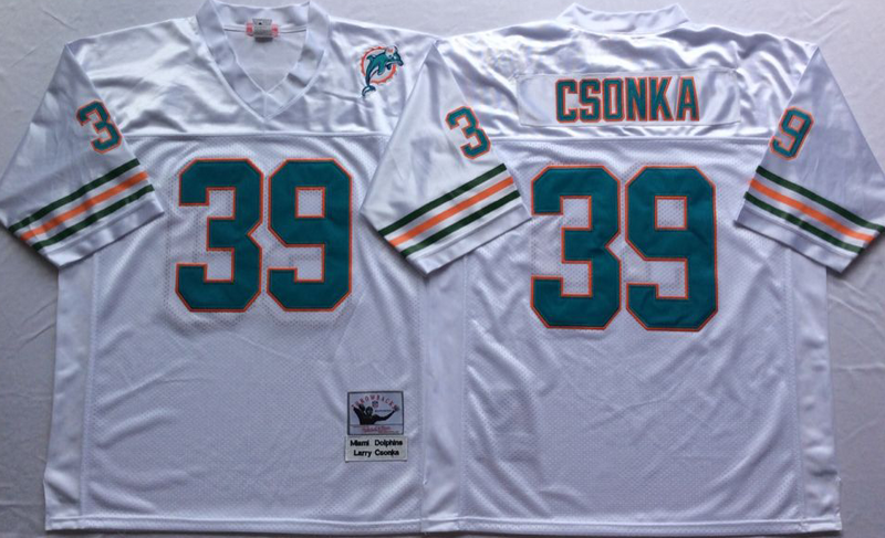 Dolphins 39 Larry Csonka White M&N Throwback Jersey