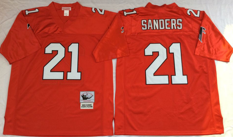 Falcons 21 Deion Sanders Red M&N Throwback Jersey