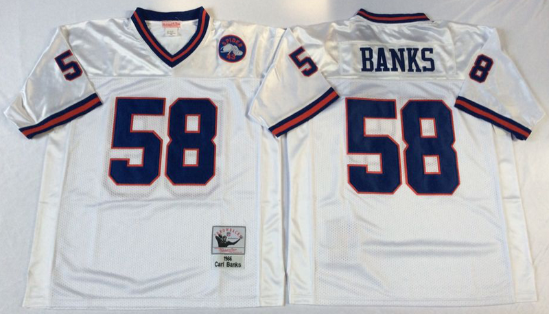 Giants 58 Carl Banks White M&N Throwback Jersey