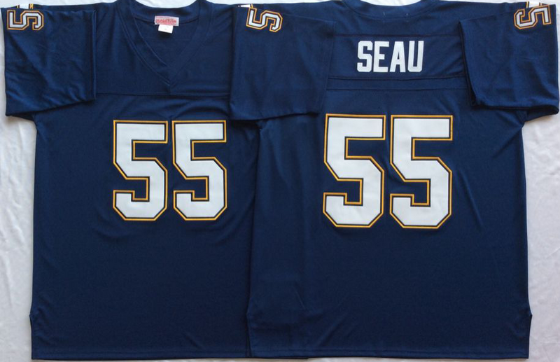 Chargers 55 Junior Seau Navy M&N Throwback Jersey