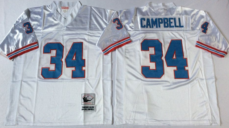 Oilers 34 Earl Campbell White M&N Throwback Jersey