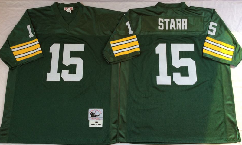 Packers 15 Bart Starr Green M&N Throwback Jersey