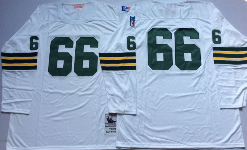 Packers 66 Ray Nitschke White Long Sleeve M&N Throwback Jersey