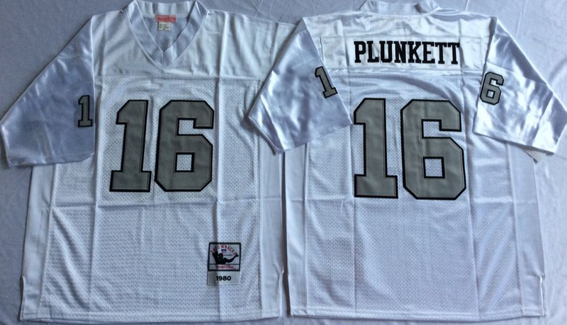 Raiders 16 Jim Plunkett White Silver M&N Throwback Jersey