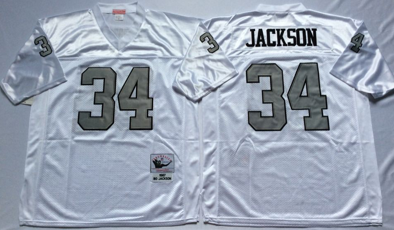 Raiders 34 Bo Jackson White Silver M&N Throwback Jersey
