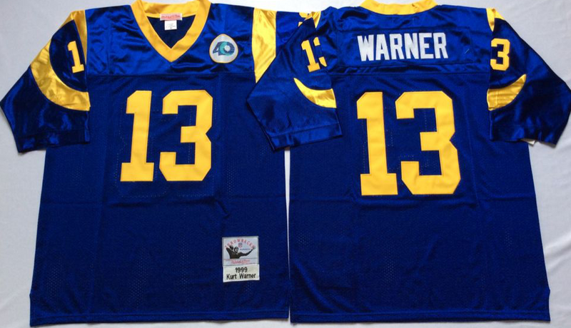Rams 13 Kurt Warner Blue M&N Throwback Jersey