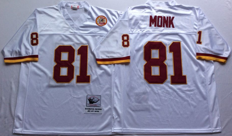 Redskins 81 Art Monk White M&N Throwback Jersey