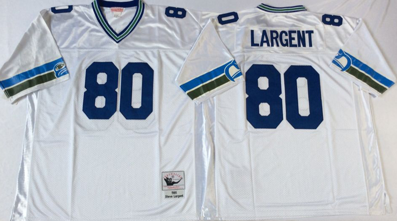 Seahawks 80 Steve Largent White M&N Throwback Jersey