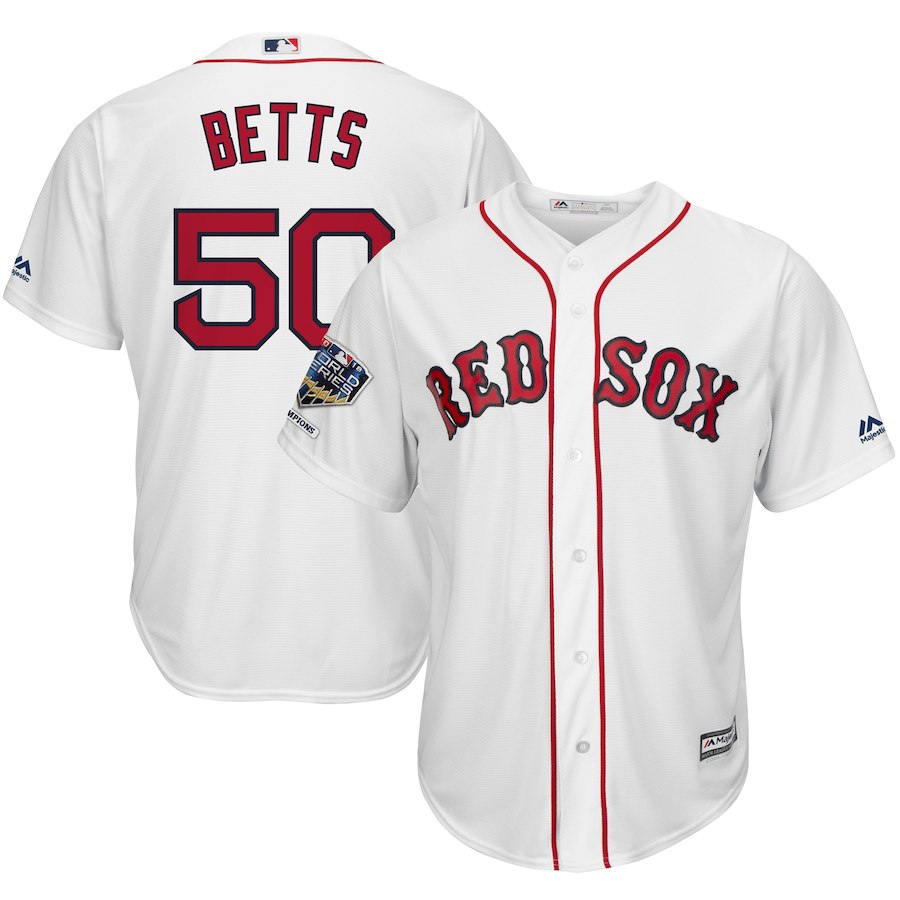Red Sox 50 Mookie Betts White 2018 World Series Champions Home Cool Base Player Jersey