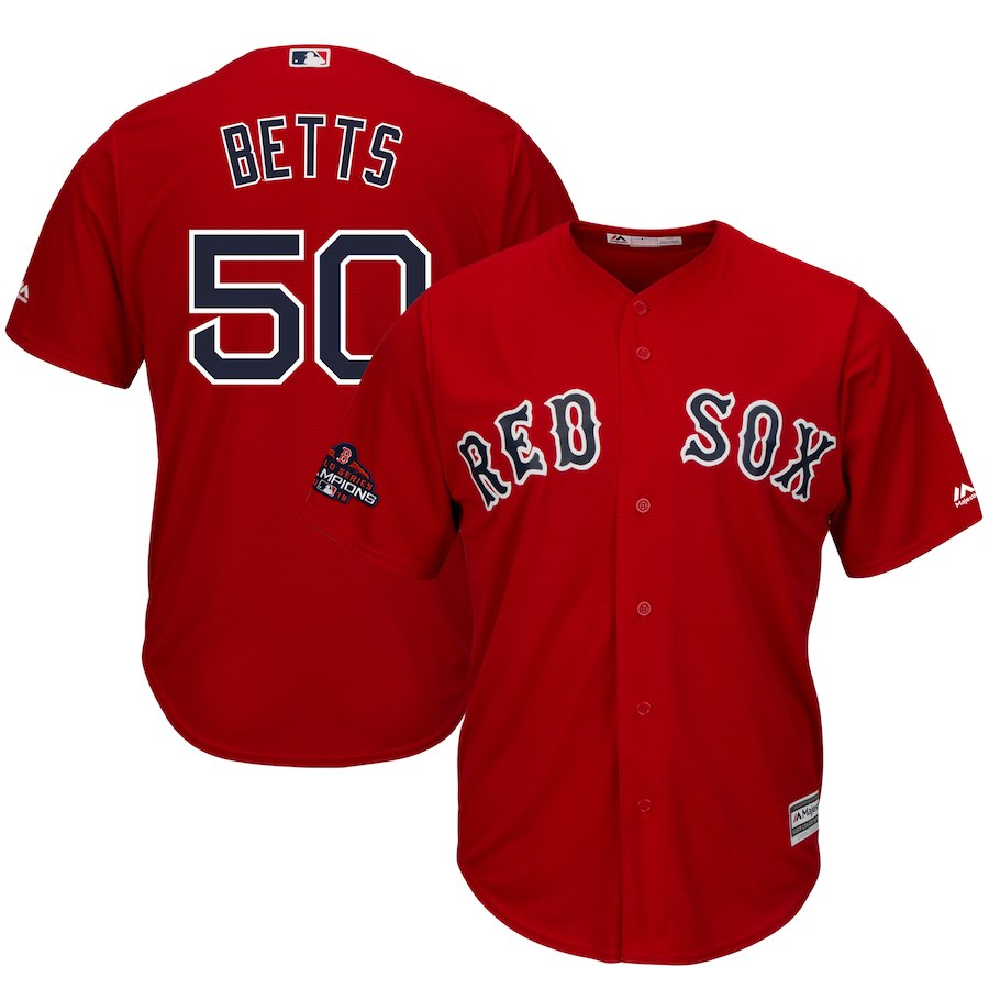 Red Sox 50 Mookie Betts Red Youth 2018 World Series Champions Cool Base Jersey