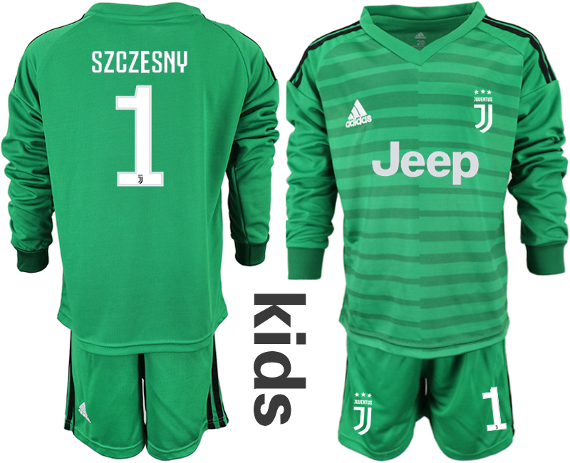2018-19 Juventus 1 SZCZESNY Green Youth Long Sleeve Goalkeeper Soccer Jersey