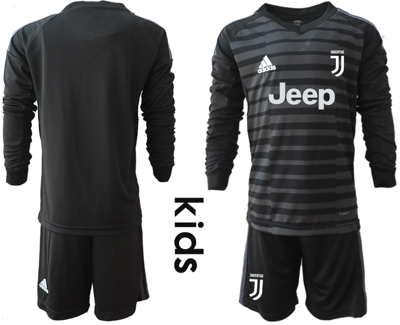 2018-19 Juventus Black Youth Long Sleeve Goalkeeper Soccer Jersey