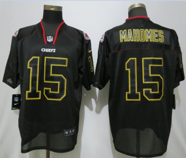 Nike Chiefs 15 Patrick Mahomes Black Lights Out Elite Jersey