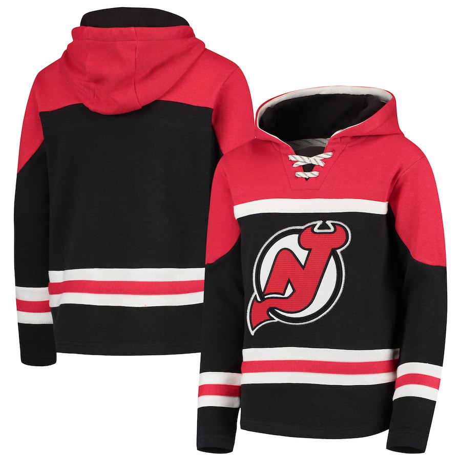 New Jersey Devils Black Men's Customized All Stitched Hooded Sweatshirt