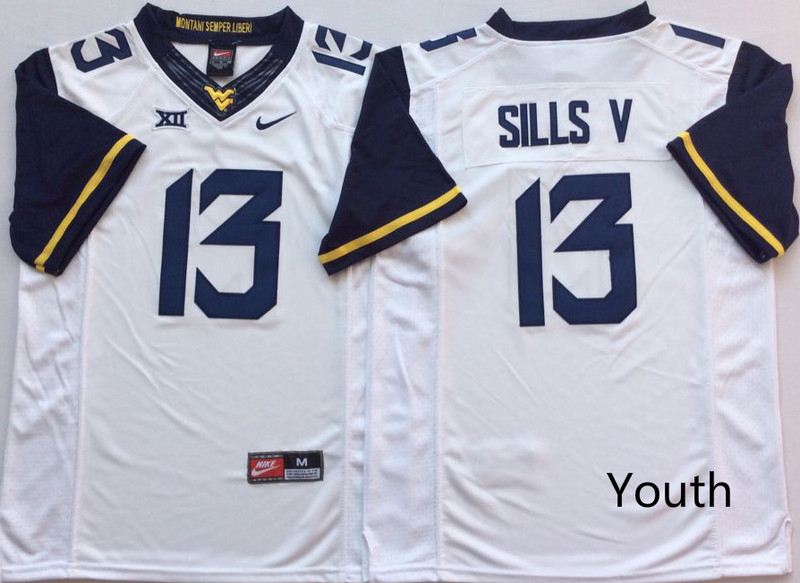 West Virginia Mountaineers 13 David Sills V White Youth Nike College Football Jersey