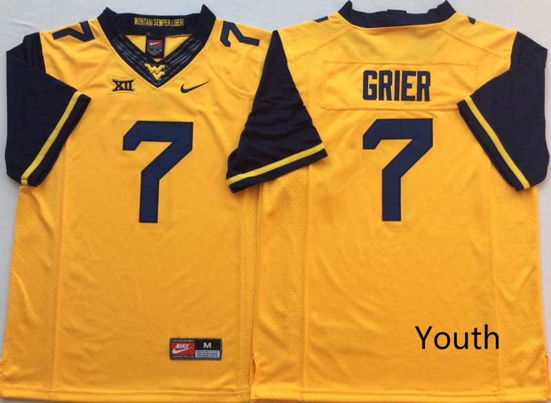 West Virginia Mountaineers 7 Will Grier Gold Youth Nike College Football Jersey