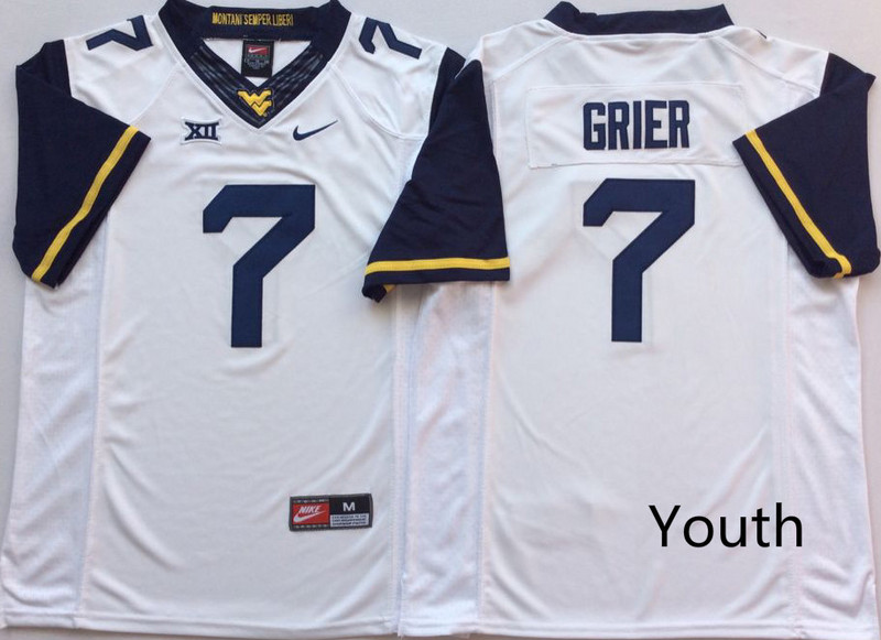 West Virginia Mountaineers 7 Will Grier White Youth Nike College Football Jersey